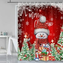 Snowman Shower Curtain,Snowman Merry Christmas Shower Curtains for Bathroom,Red Winter Bathroom Home Decor,Cute Winter Holiday New Year Decor,Red Curtain Waterproof Fabric with Hooks, 72X72in