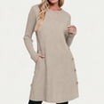 thumbnail image 2 of Women's Knit Dress Long Sleeve Casual Crew Neck Tunic Dresses with Pockets Button Side Fall Winter Trendy Outfits Khaki XL(XL), 2 of 7