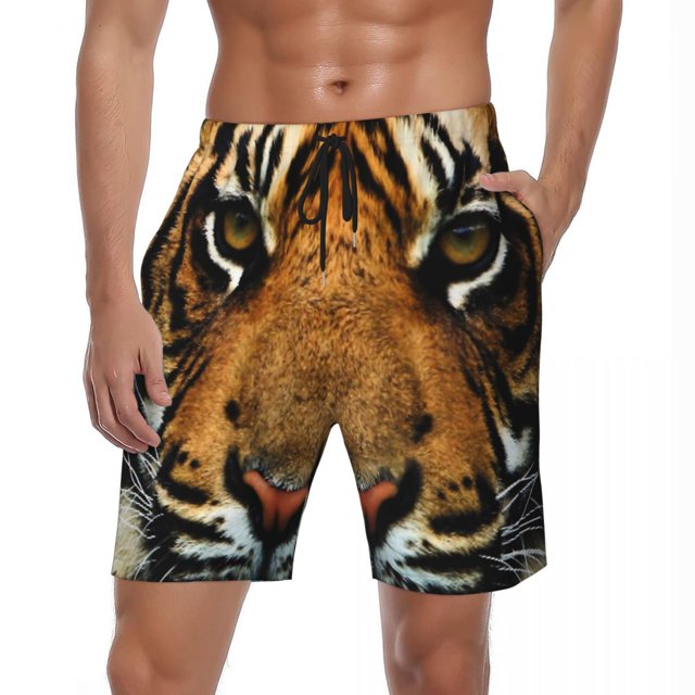 Tiger Stripes Gym Shorts Summer Two T Print Stylish Beach Shorts Man Running Surf Quick Dry Pattern Swimming Trunks