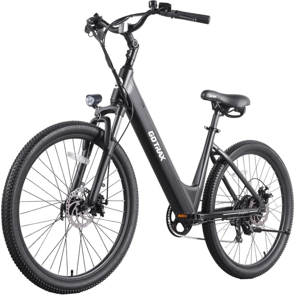 Gotrax Dolphin Vélo Électrique 26 Pouces pour Adultes, Puissance de Pointe de 500 W, Autonomie jusqu'à 48 km, Vitesse Maximale de 31 Km/h, 5 Niveaux d'Assistance au Pédalage, 7 Vitesses, Suspension avant, Noir