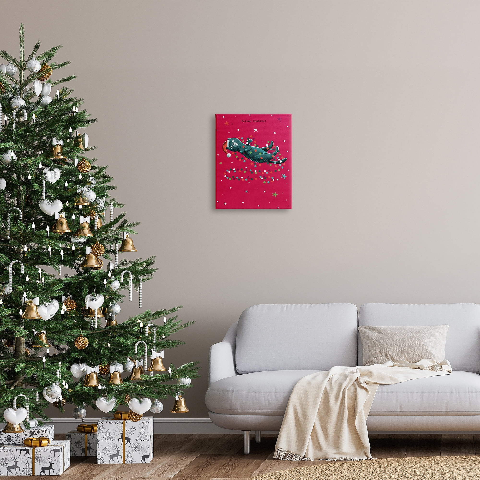 Stupell Industries Feline Festive Christmas Cat Holiday Painting Gallery Wrapped Canvas Print Wall Art