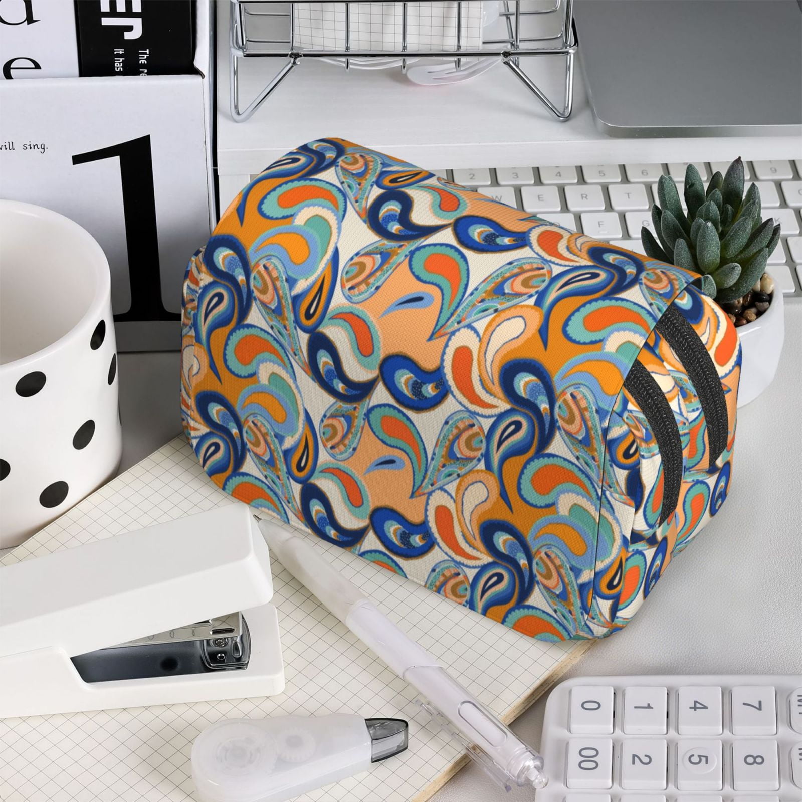 Rateoe Fashionable Paisley Pattern Double Clamshell Pen Case, Storage Organizer with Two Zipper Compartments– Holds Up to 50 Pencils & Pens