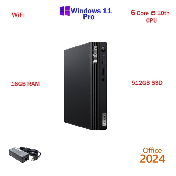 Restored Windows 11 Lenovo ThinkCenter M70q Gen 2 Core i5 10th Gen Tiny Micro PC 16GB RAM 512GB SSD WiFi Desktop Computer PC Office24