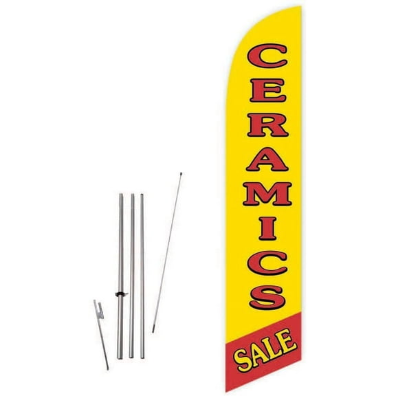 Cobb Promo Ceramics Sale Yellow Feather Flag with Complete 15ft Pole kit and Ground Spike