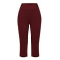 thumbnail image 4 of Mohiass V Crossover Capri Pants for Women, Summer Casual Pull On Womens Capris with Pockets, Women's Casual Pants & Capris, Ladies Capris Wine XL, 4 of 8