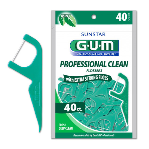 Sunstar 891J Gum Professional Clean Extra Strong Flossers, Mint, 40 Ea