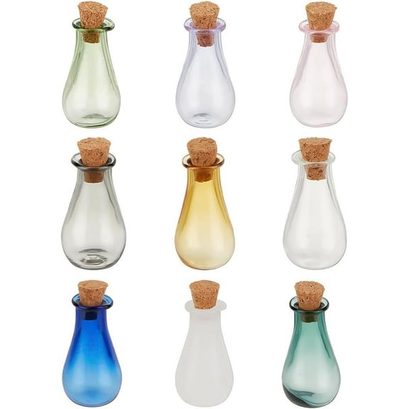 PH 9PCS Tiny Spell Jars 9 Colors Glass Mini Potion Bottles Empty Wishing Bottle Vials with Cork Stopper Mini Glass Bottles for Pendant Decorations DIY Crafts Party Favor colorful