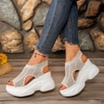 thumbnail image 4 of HomeDM Wedge Platform Sandals for Women Open Toe Ankle Strap Casual Slip-On Summer Beach Sandals, Khaki Size 8.5, 4 of 9