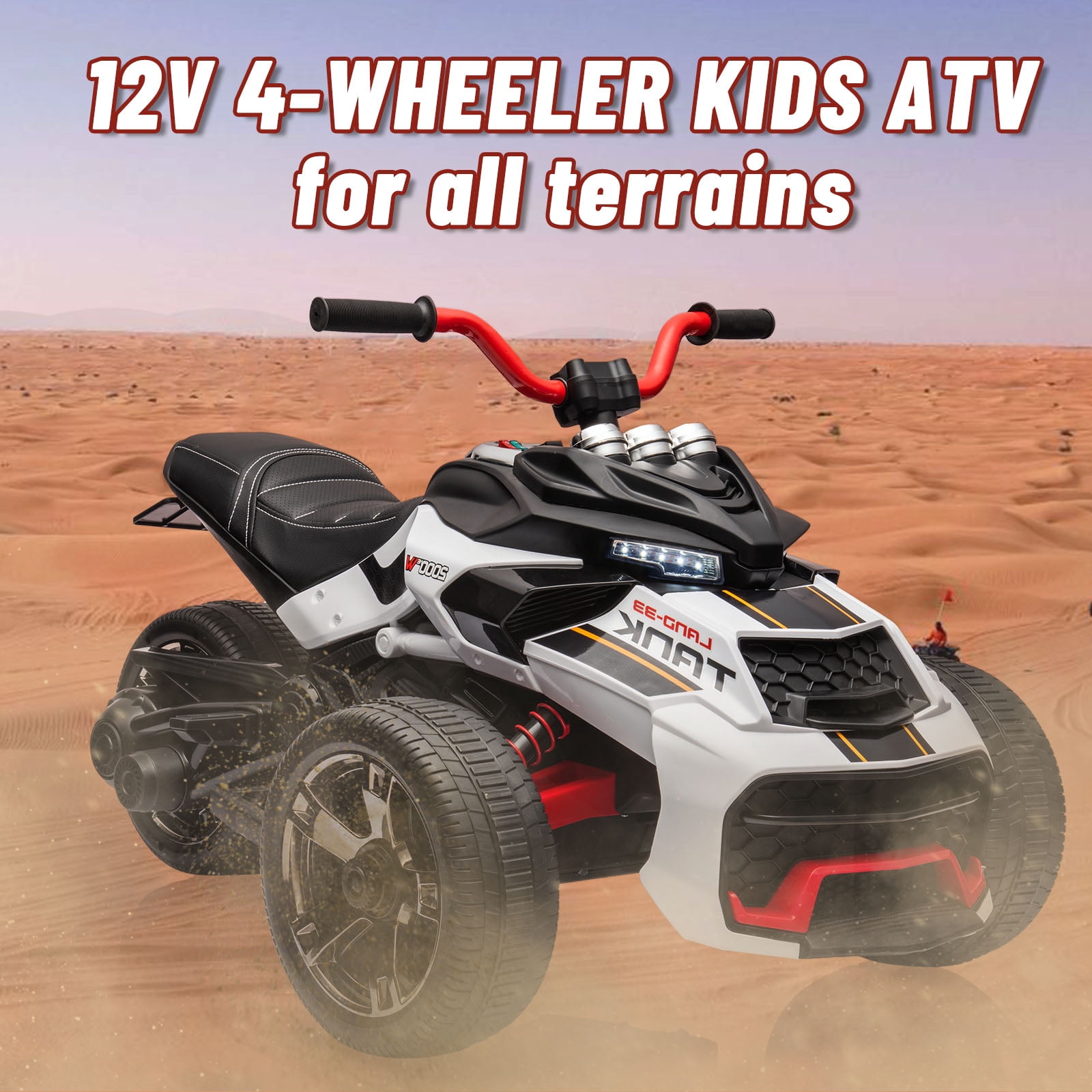 EastVita 12V 3 Wheeler Ride on ATV Electric Motorcycle, Battery Powered Electric Vehicle w/LED Lights, High & Low Speed, Horn, Music, USB, Treaded Tires, Ride on Car White