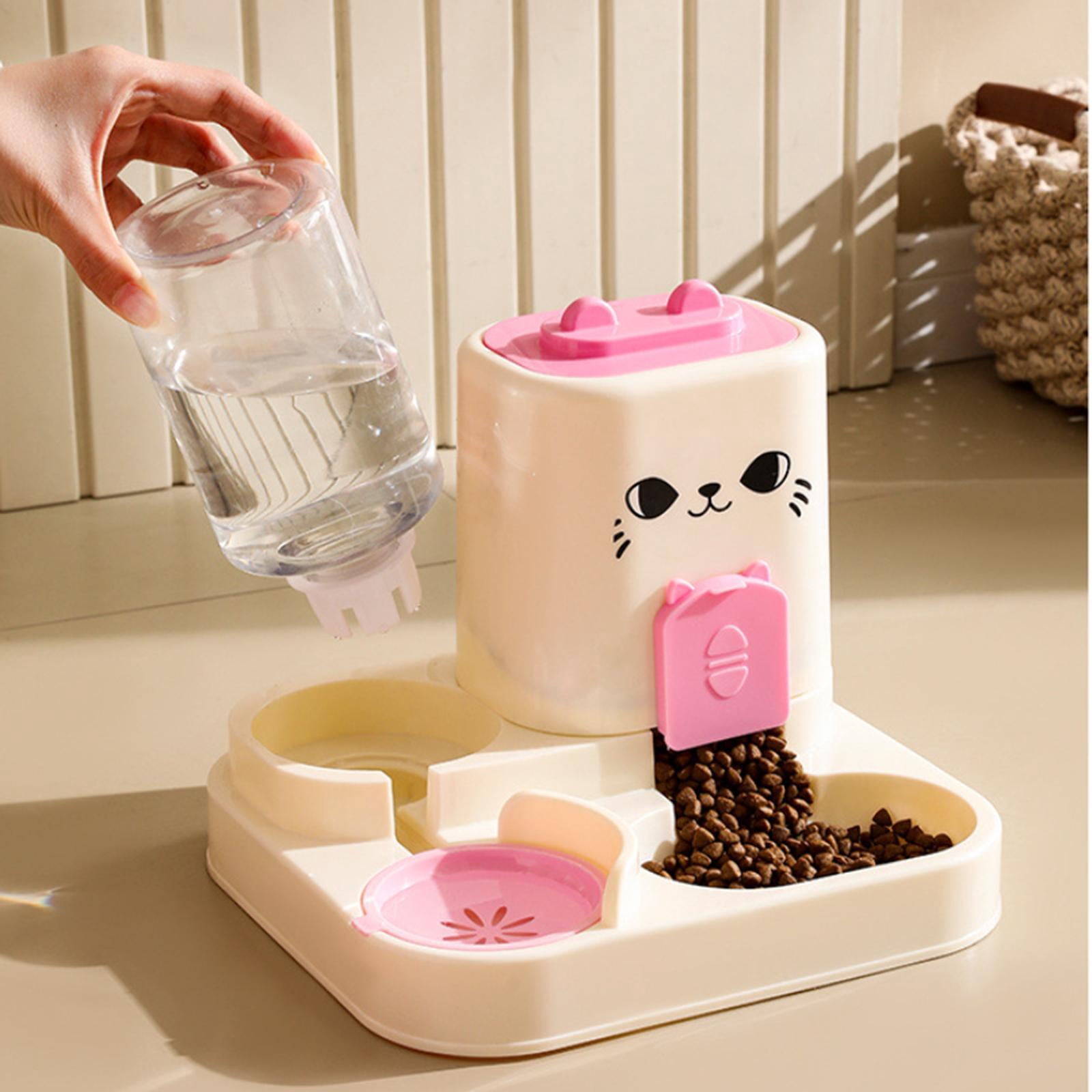 Stgfyxgs 2 in 1 Automatic Pet Feeder Water Dispenser Portable Travel Supplies Cat Food Bowl Food Container for Kitten Small Dogs Bunny Pink