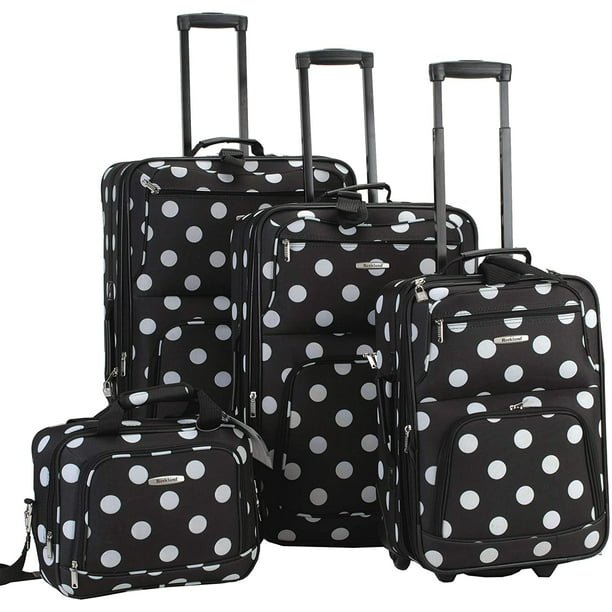 Rockland Polka Softside Upright Luggage Set, Black Dot, 4-Piece 
