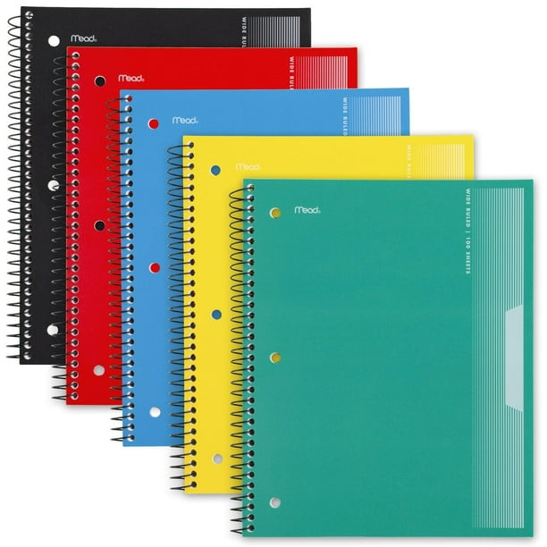 Libretas Mead Spiral de 1 tema a rayas de ancho, 100 hojas, paquete de 5