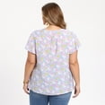 thumbnail image 3 of DARING DIVA Women's Plus Notch V Neck Ruffle Sleeve Floral Top 3X Light Purple, 3 of 6
