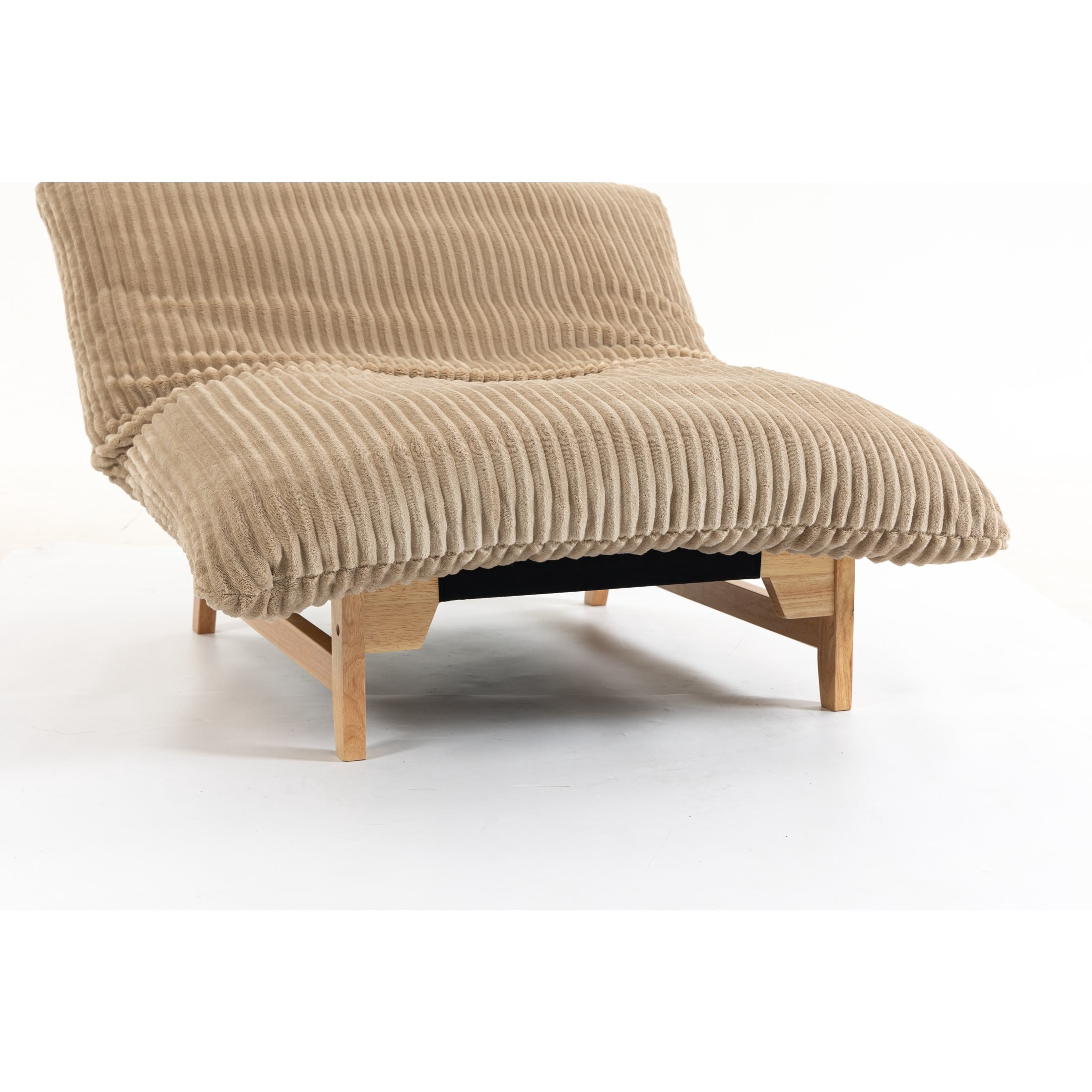 GDF Studio Floren Corduroy Bean Bag Accent Chair with Solid Wood Frame, Lazy Sofa for Living Room, Khaki