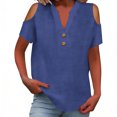 thumbnail image 1 of Loose Off The Shoulder Tops For Women Color Sólido Cuello en V Linen Feel Camiseta de Manga Corta, Tops de Lino para Mujeres Loose Fit Verano, 1 of 9