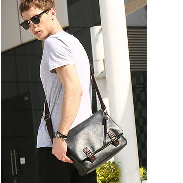 Bolso Bandolera de Cuero para Hombre Bolso Bandolera Informal para Computadora Portatil de 14 Bolso Bandolera de Cuero para Hombre Bolso Bandolera de Cuero Ajustable para Hombre para Viajes Trabajo To...