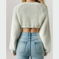 thumbnail image 4 of SWSMCLT Women's Shrug Sweater Soft Cardigan Long Sleeve Crop Top Open Front Loose Winter Acrylic Crochet Thermal White Large, 4 of 4
