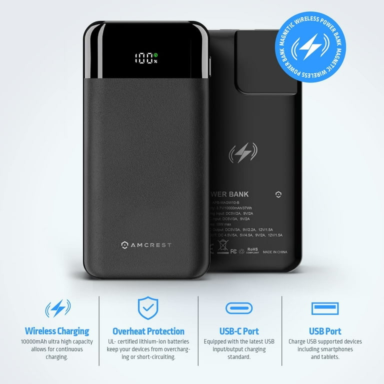 Amcrest USB C Power Bank, 10,000mAh Portable Charger USB C, Power Bank Fast  Charging 10W