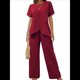 thumbnail image 3 of Conjunto de Dos Piezas de Verano para Mujer, Corta, Cuello Redondo, Pierna , Pantalón . Vino Tinto S, 3 of 7