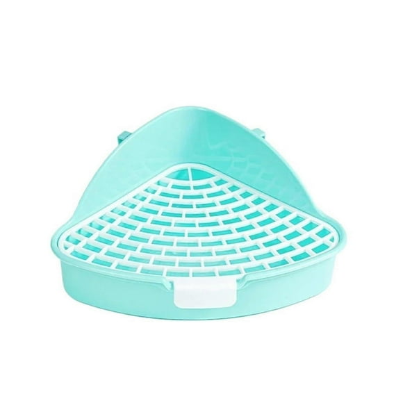 Triangle Rabbit Litter Box, Corner Mounted Toilet For Hamsters And Chinchillas, 2Tier Potty With Cage Hooks, Blue