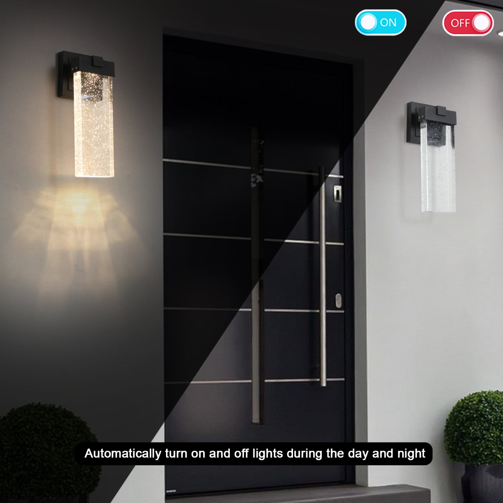 Jopath 2-Pack Outdoor Wall Light Fixture, Weatherproof LED Wall Sconce with Bubble Crystal and Light Sensor for Porch, Patio, and Garden
