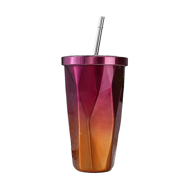 Kearding Taza de agua con botellas de paja para niños y adultos, tetera de viaje para senderismo, taza de café y bebida de acero inoxidable, vajilla Utensilios de cocina Oro Púrpura Kearding HA066249-05