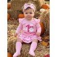 thumbnail image 5 of RUINIXCW Newborn Baby Girl My First Halloween Outfit Infant Girl Fall Clothes Letters Print Long Sleeve Romper Ruffled Skirt Headband Stockings Set, 5 of 10