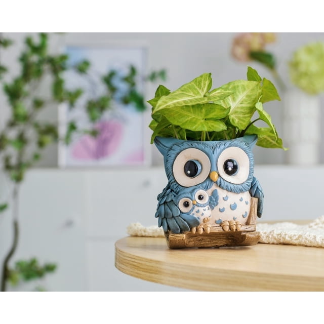 Quoowiit Cute Owl Plant Pots Indoor,Resin Small Succulent Pots with Drainage Hole,Rocking Chair Planters for Outdoor Indoor Plants,Gift Ideas for Mother