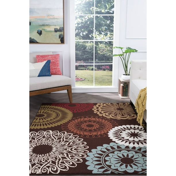 Transitional 5x7 Area Rug (5' x 7') Geometric Brown, Beige Living Room
