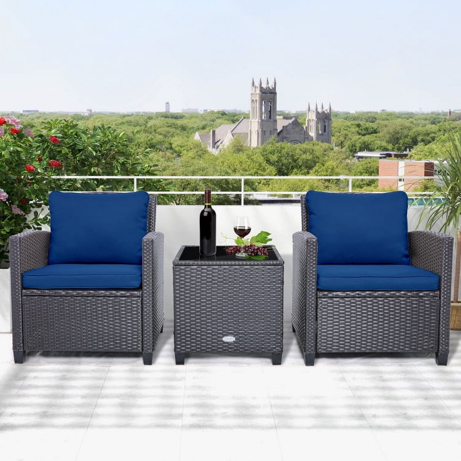Aimee Lii 3 Pieces Wicker Patio Furniture Set, Coffee Table Cushioned Sofa, with Washable Cushion, Modern Patio Furniture, Blue Aimee Lii 3 Pieces Wicker Patio Furniture Set, Coffee Table Cushioned Sofa, with Washable Cushion, Modern Patio Furniture, Blue