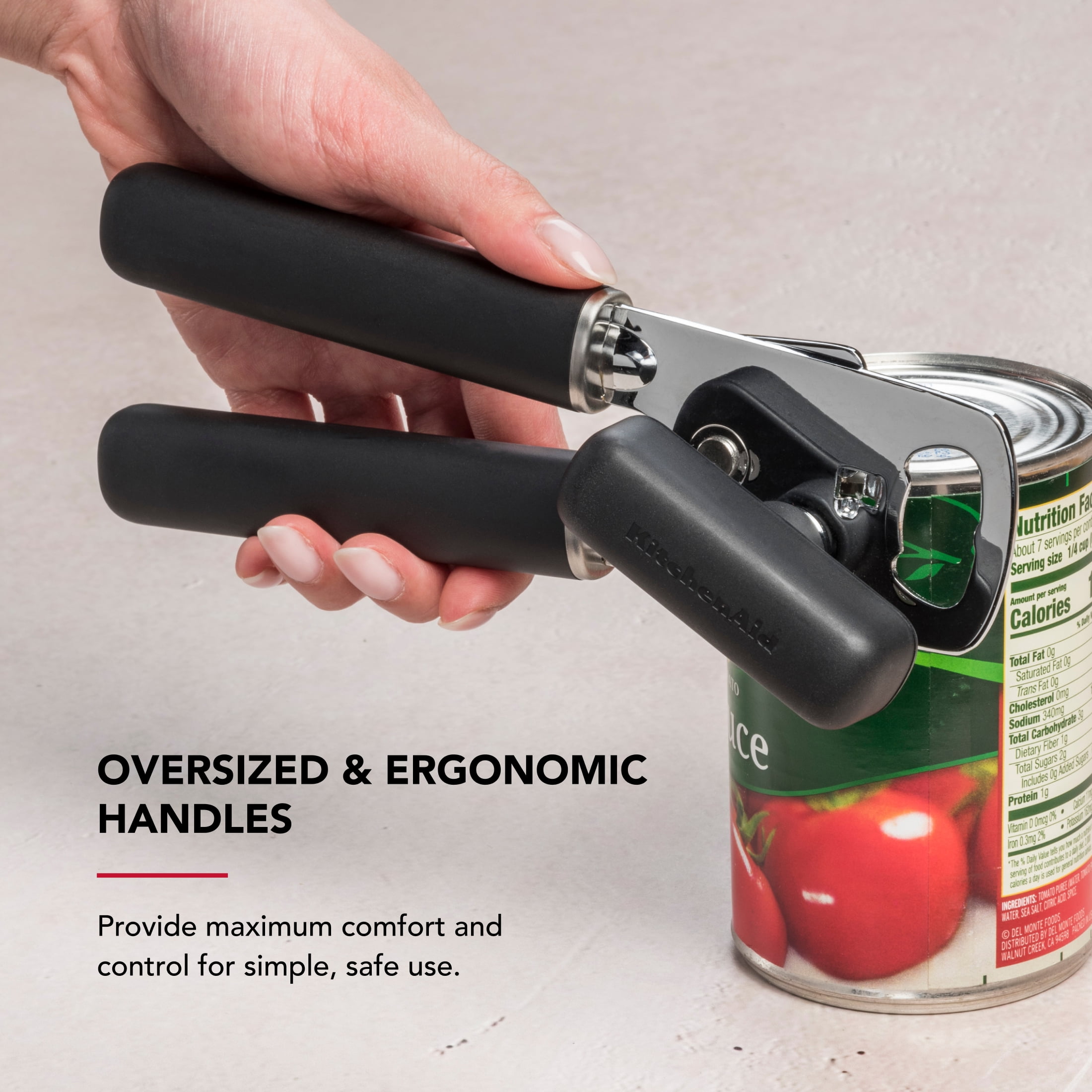 KitchenAid Stainless Steel Manual Can Opener with Bottle Opener and Ergonomic Grip, Black