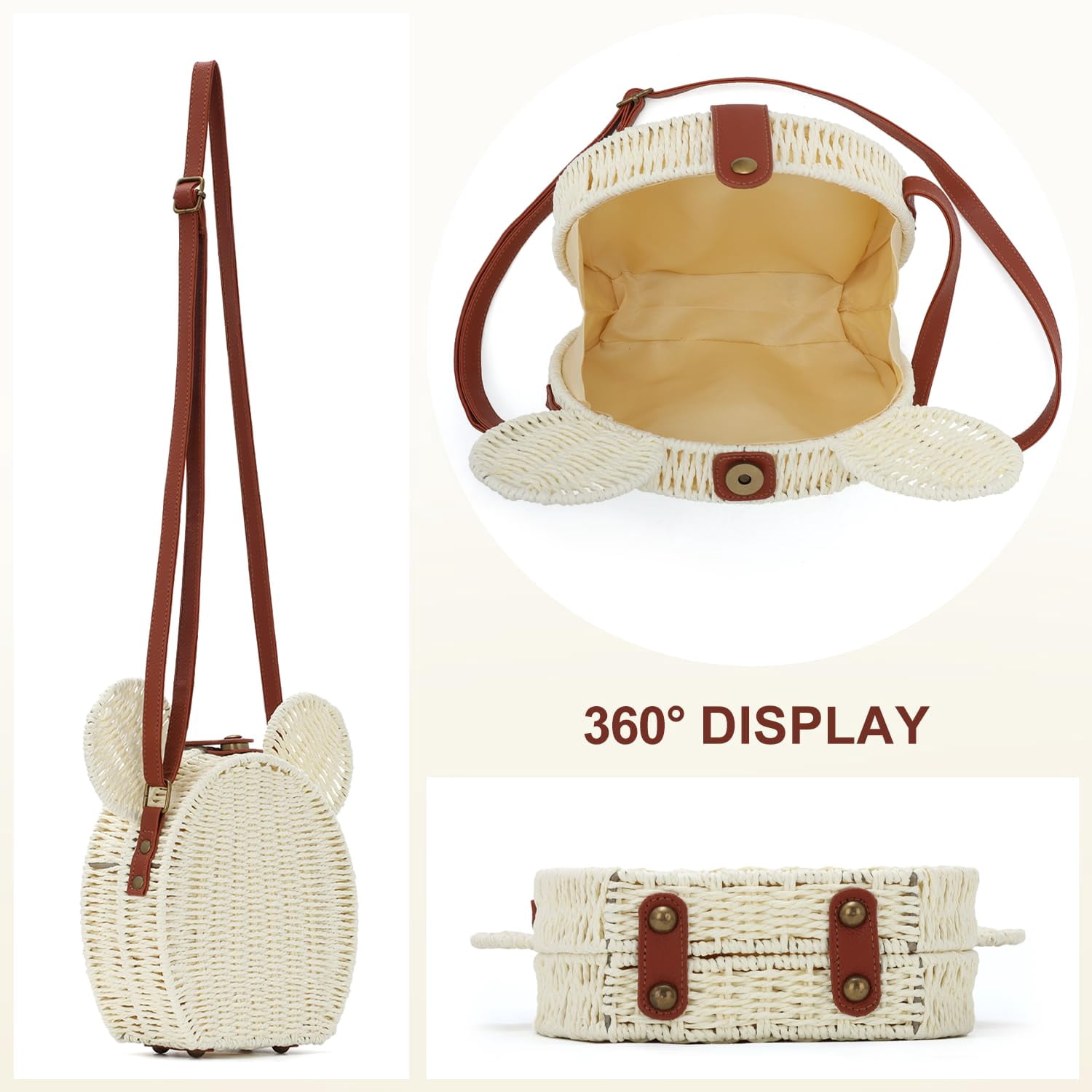 Round Rattan Purse for Women Wicker Crossbody Bag Cute Summer Beach Bag Woven Handbag for Vacation
