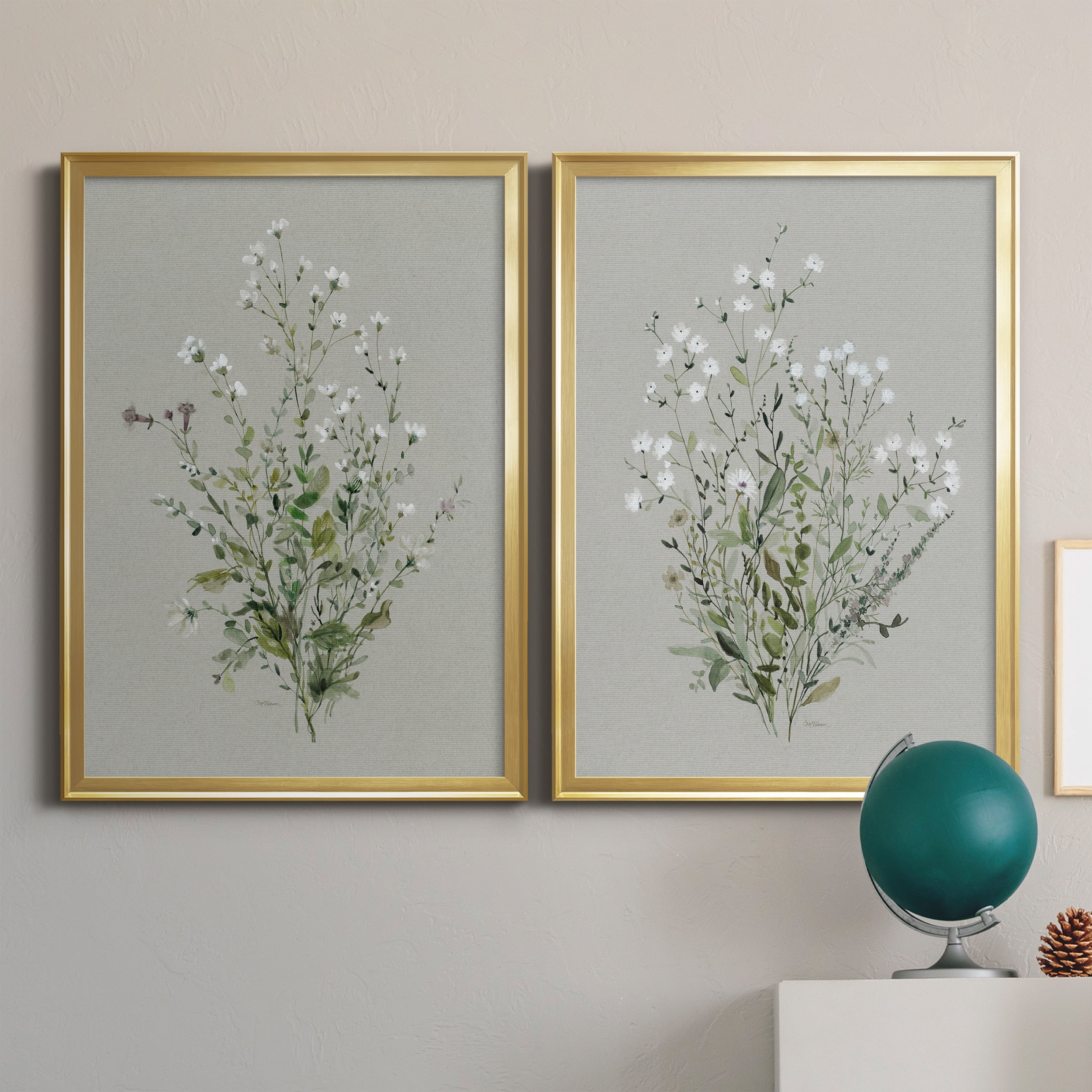 2 Piece Set Bouquet of Grace I Premium Framed Canvas - Ready to Hang - 26.5 x 36.5 Each - Gold Frame