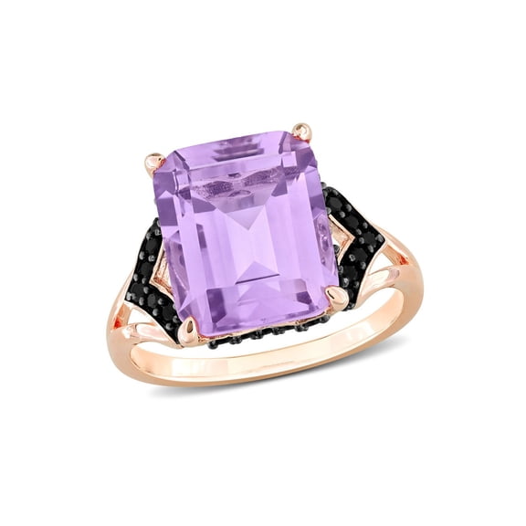 6.32 Carat (Ctw) Rose De France and Black Sapphire Ring in Rose Sterling Silver for Women