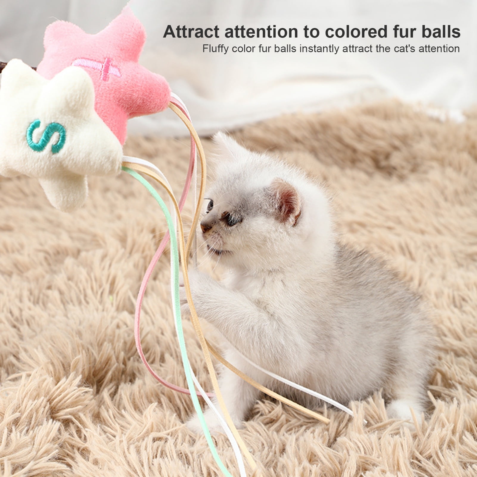 1pc Multicolored Wooden Interactive Cat Wand With Feather, Bell, Mouse Toys,  Relieving Boredom And Entertaining Cat (random Color)
