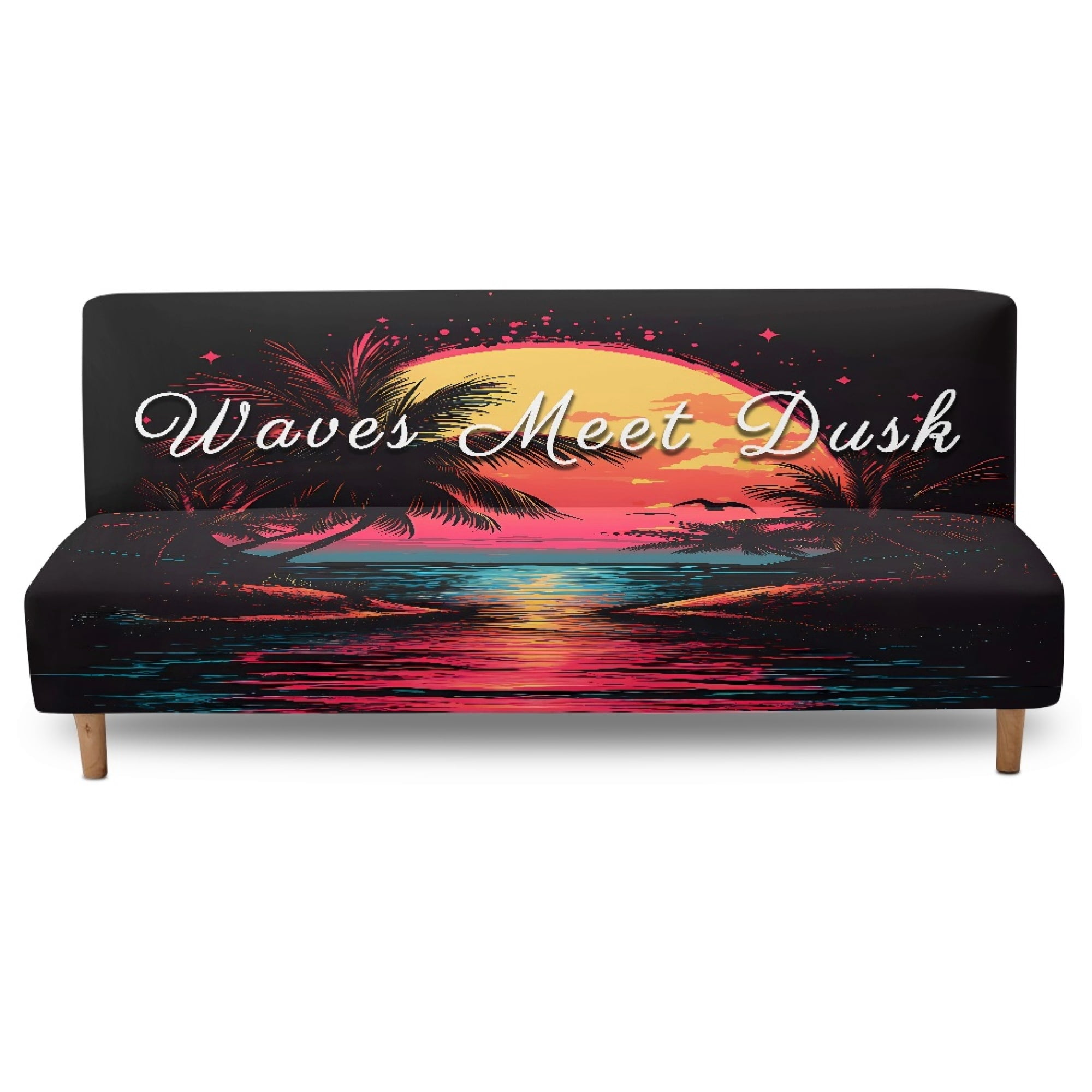 ZIATUBLES Beach Sunset Stretch Sofa Slipcover Armless Futon Cover Full Queen Size Furniture Protector Elastic Polyester Spandex Folding Couch Shield Sofa Cover