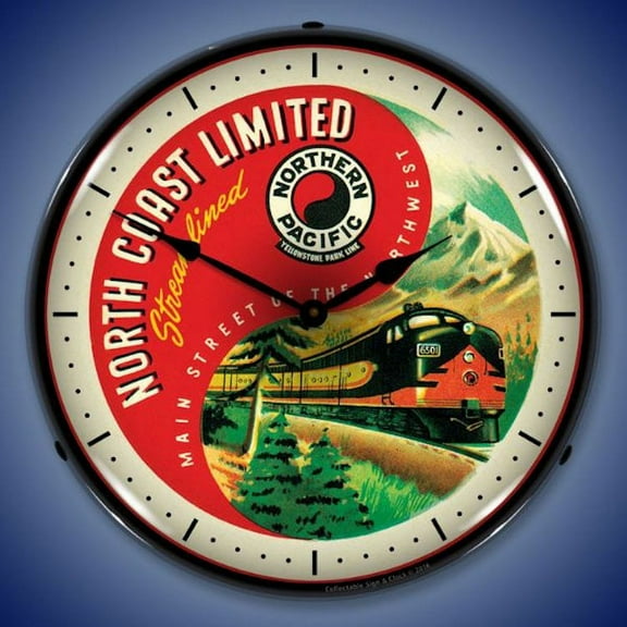 Northern Pacific Train Wall Clock, Lighted (North Coast Limited Streamlined)
