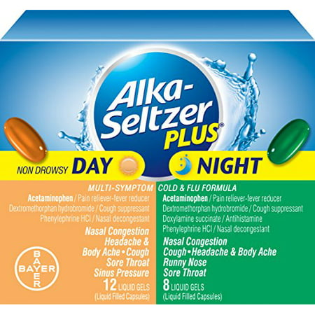 2 Pack - Alka-Seltzer Plus Liquid Day &amp; Night Rhume et grippe Gels 20 chef d'accusation