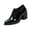 01#Black, variant on Women's Patent Leather Slip-On Pumps with Metal Buckle Detail | Block Heel, Elastic Gusset, Pointed Toe, Glossy Finish, Slip-On Style