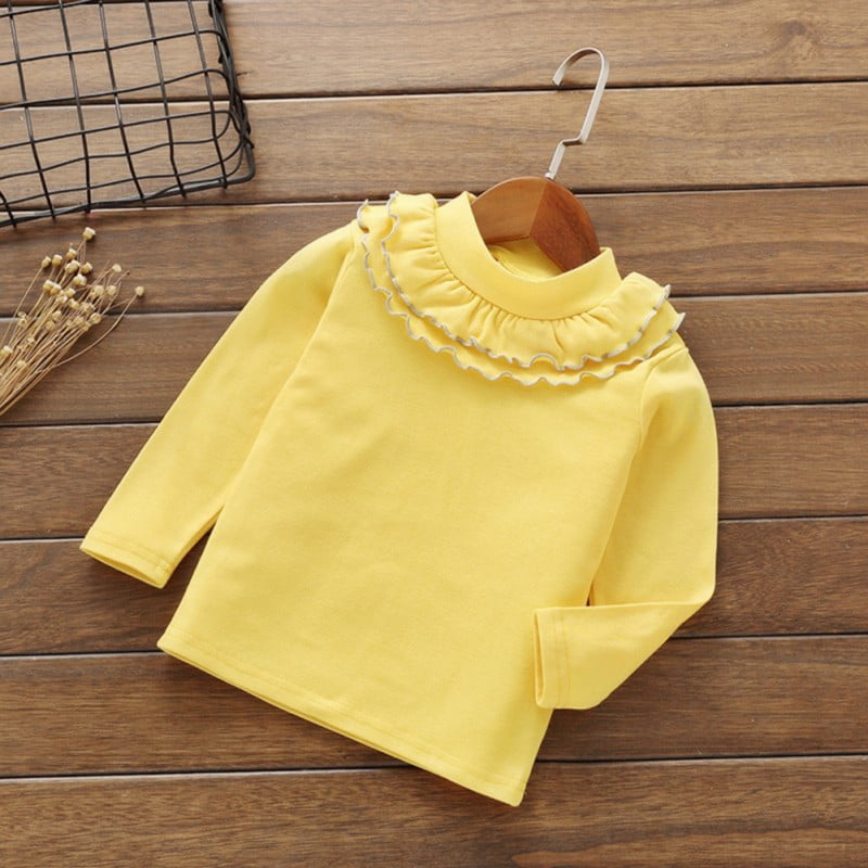 Toddler Little Girls Long Sleeve Blouse 16 Years Kids Cotton Warm Shirts, Baby Girl Basic Plain