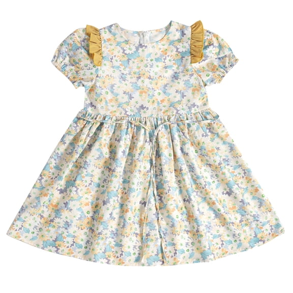 YunPes Girls Floral Dress Spring Summer and Autumn Cute and Comfortable Casual Dress for Middle and Older Children Floral Toddler Dress