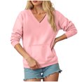 thumbnail image 4 of larppty V Neck Sweatshirt Women Pocket No Hood Oversized Pullover Casual Soft Long Sleeve Tops With Pockets Fall Fashion (Light Pink, L), 4 of 7