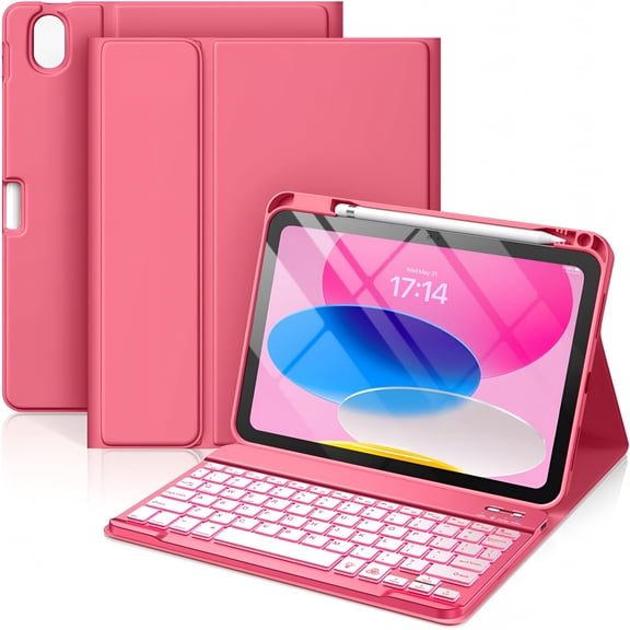 GJX for Ipad 11Th 10Th Generation Case with Keyboard-7 Colors Backlit Wireless Detachable Folio Keyboard Cover with Pencil Holder for Ipad 11-Inch 10.9 Inch(Pink)