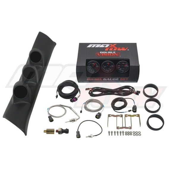 MaxTow | 1994-1997 2nd Gen Dodge Ram 12 Valve 5.9 Cummins Black Triple Gauge Pillar Pod with Black & Green Double Vision Series 60 PSI Boost Gauge, 1500 F EGT Pyrometer & Trans Temp Gauge