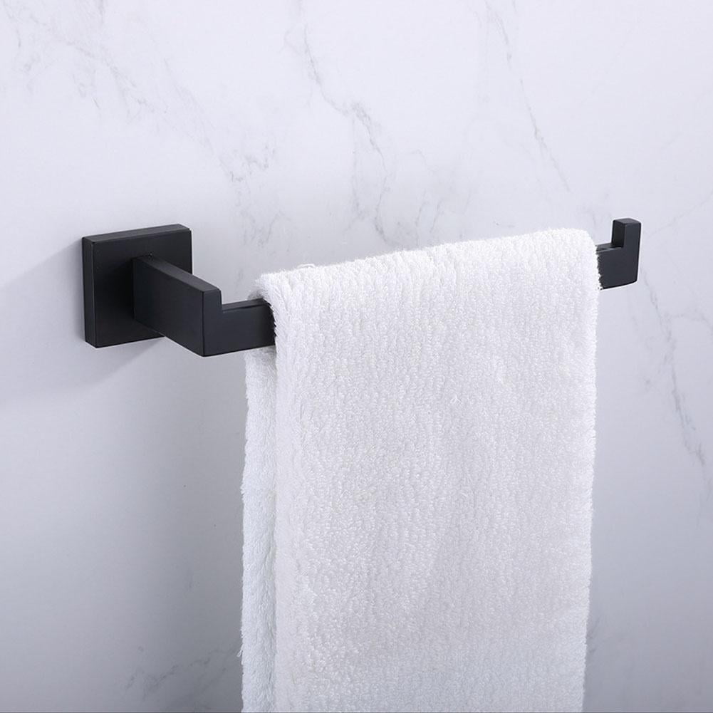 BATHSIR Black Bathroom Hardware Matte Towel Bar Set Includes Towel Rack Toilet Paper Holder Hand Towel Holder Robe Hook Modern Accessories 4 Piece Wall Mount Stainless Steel
