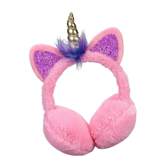 COSMOBETTY 1Pcs Pink Plush Cartoon Unicorn Design Earmuff Winter Ear Covers for Girls Women