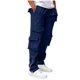 thumbnail image 4 of Ceisia Men Solid Color Fleece Multi Pocket Work Pants Loose Drawstring Gift Elastic Cuff Trousers, 4 of 5