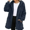 thumbnail image 2 of CharmCyan Women's Fashionable Casual Warm Thick Checkered Plush Mid-length Elegant Button And Zipper Cardigan Coat Navy M, 2 of 2