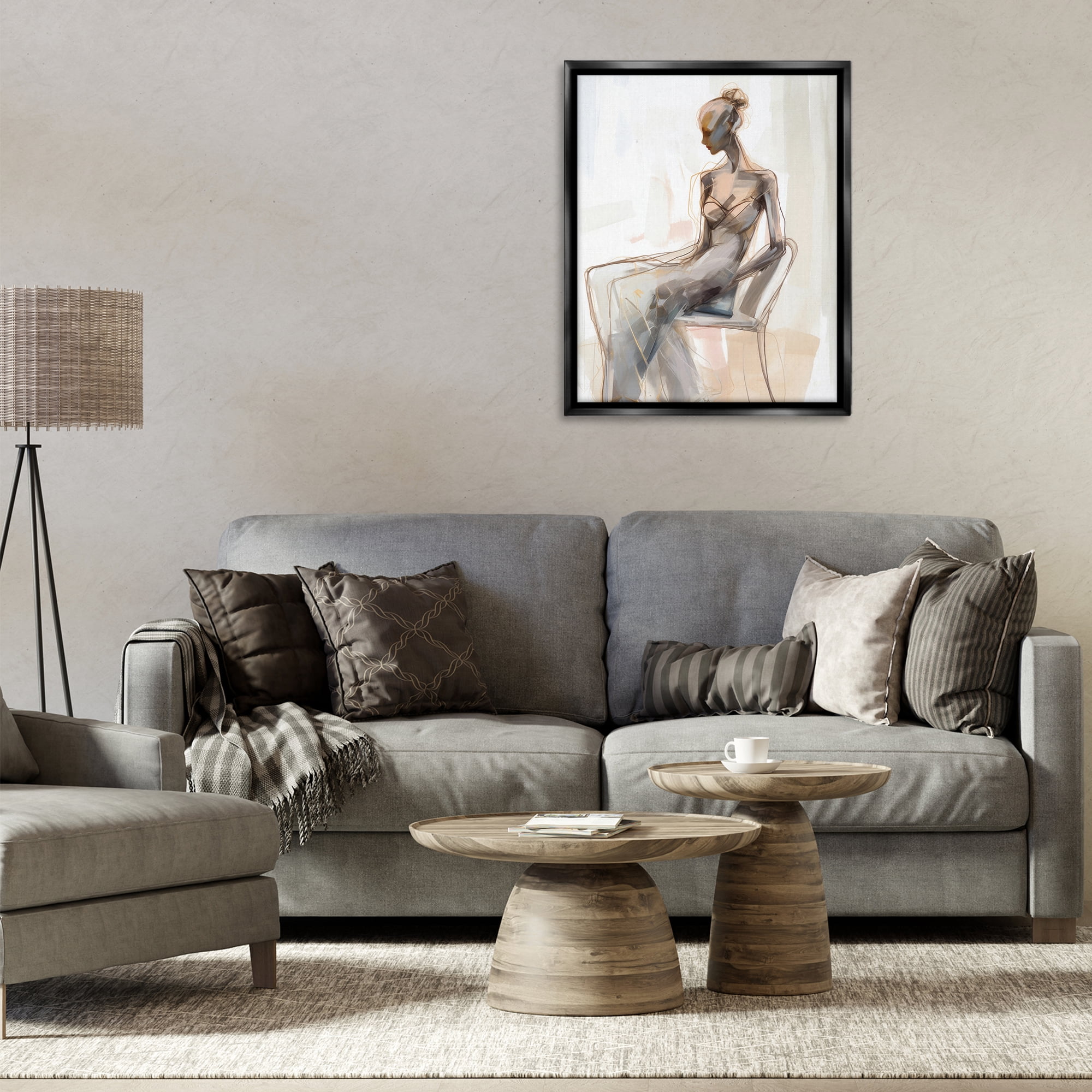Stupell Industries Classy Figure Impression People Painting Black Floater Framed Canvas Art Print Wall Art, 25 x 31