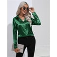 thumbnail image 5 of Satin Blouses for Women Casual Long Sleeve Button Down Shirts Dressy Business Work Tunic Top Dark Green M, 5 of 9